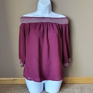 Maurices Off The Shoulder Maroon Blouse Size Small